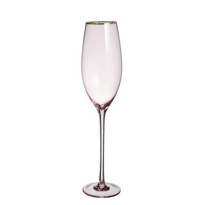 China BRIEF Crystal Champagne Glass Long Stem Elegant Wine Champagne Glass Pink Color Party Champagne Glasses for sale