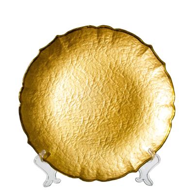 China Cheap Eco-friendly 13 Inch Charger Plates Reef Wholesale Gold Charger Plate Wedding Glass Dish Glass for sale