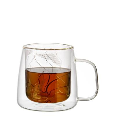 China Sustainable High Borosilicate Heat Resistant Glass Tea Mug With Handle Double Wall Glass Cup Glass Coffee Mug for sale