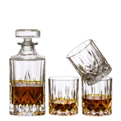 China Samyo Clear Running Classic Design Square Diamond Whiskey Glass Whiskey Bottle Decanter Set for sale