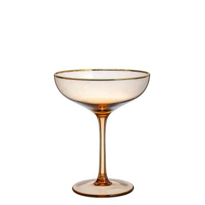 China Solid Amber Color Etched Decoration Gold Rim Spiral Line Decorate Cheap Wholesale Ice Cream Cup Margarita Glass Martini Cocktail Glass Dessert for sale