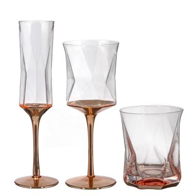 China Personality Wholesale High Quality Half Elegant Pink Color Lead Free Crystal Wine Glass Goblet Wine Set Lead Free Wine Glass for sale