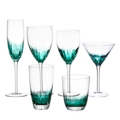 China CREATIVE Handmade Mouth Swollen Green Half Colored Crystal Wine Glass Cup Wine Goblet Wine Glass Set for sale