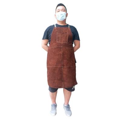 China Wholesale Acid Flame Proof Waterproof Leather Apron Heavy Duty Welder BBQ Welding Apron for sale