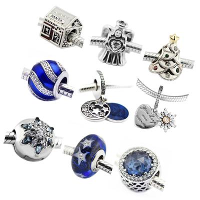 China 2016 FASHIONABLE winter 925 sterling silver translucent blue enamel and clear CZ charm bead fit European jewelry bracelets for sale