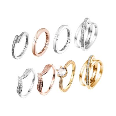 China Romantic Crossover Pave Original 925 Silver Triple Band Ring 2021 Newest Rings For Women Engagement Wedding Jewelry Party Gift Wholesale for sale