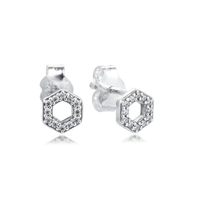 China 2022 New 925 Sterling Silver Romantic Hexagon Stud Earrings Sparkling Honeycomb For Women Shape Jewelry Charms brincos for sale