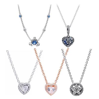 China Romantic Sparkle Blue Moon and Genuine Sterling Silver Women Jewelry Necklaces Winter 2020 Collection 925 Stars Heart Necklace Necklace for sale