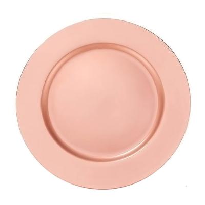 China 13 Stocked in Plastic Charger Plates Rose Gold Serving Plate Wedding Party Christmas Dinner Table Decorative Dish for sale