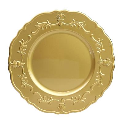 China 13 Stocked In Gold Vintage Charger Plates Wedding And Party Decoration Flower Plastic Charger Plates Trivet for sale