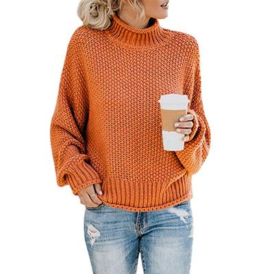 China Breathable High Quality Loose Turtle Neck Long Sleeve Bat Wing Women's Solid Pullover Sweaters For Women for sale