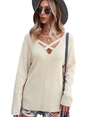 China Wholesale Autumn Casual Women's Fashionable V-Neckline Long Sleeve Monochromatic T-shirt Anti-wrinkle for sale