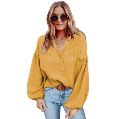 China 2021 New Design Autumn Causal Loose Tops Long Sleeve Blouses Women Breathable Solid Sweater Shirt for sale