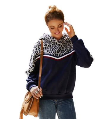 China New Arrival Autumn Winter Women Breathable Long Sleeve Casual Leopard Stripe Splicing Hoodie for sale