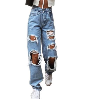 China Hot Selling Fashion QUICK DRY Women Hole Tassel Distressed Jeans Autumn Cotton Denim Pants for sale