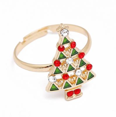 China Cute Trendy Alloy Geometry Resizable Kid Christmas-Tree Casual Shiny Ring for sale