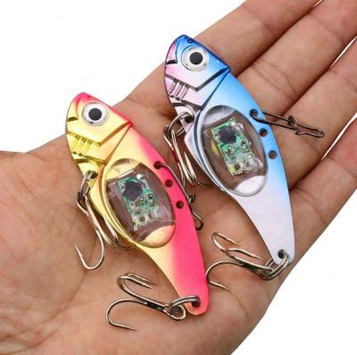 China Metal Glow in the Dark Fishing Lures Lure Wholesale Light Artificial Electronic Glow Vib LED 80mm Metal Bait 31g for sale