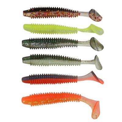 China 10pcs/bag 3D simulation silicone T tail silicone soft lure worm fishing multicolor freshwater swimming bait for sale