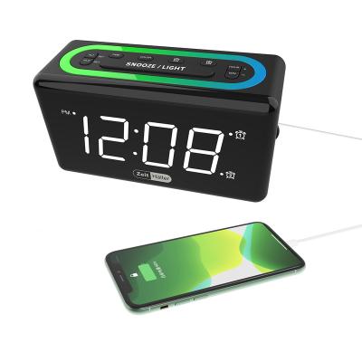 China 2021 antique style can adjust volume and shine. LED Alarm Clock with Charging Port and Digital Color Night Light Table Clock Suit for Kid for sale