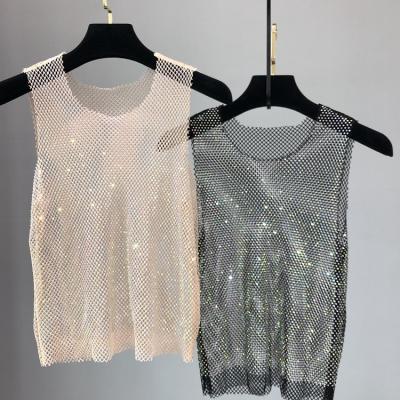 China 2023 New Club Anti-pilling Sexy Rhinestone Flash Mesh Fashion Tank For Womencrop Tops For Women Women Vestsglitter Top for sale