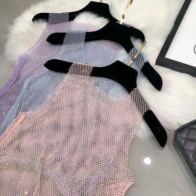 China Anti-pilling sexy snap top Mesh Diamond Round Neck Summer Hot Diamond Vest Woman from Diamond Bright Perspective Sexy Sleeveless for sale