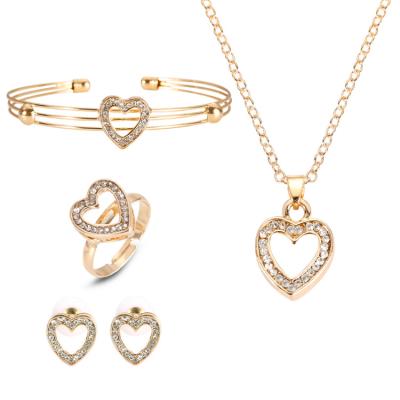 China Four piece necklace environmental friendly factory wholesale European and American heart shaped earrings ring bracelet jewelry sets for sale