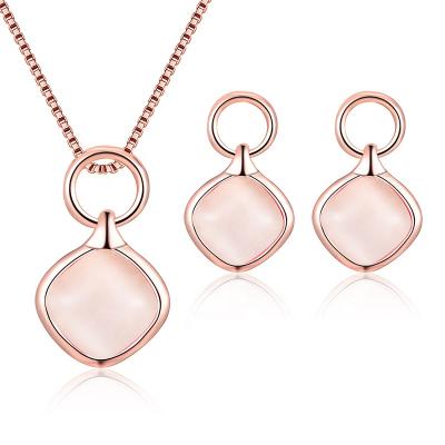 China CLASSIC Bridal Wedding Jewelry Set Rose Gold Necklace Natural Stone Crystal Necklace Earrings Set Fashion Ornament for sale