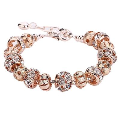 China TRENDY fashion DIY rhinestone beads rose gold bracelet beaded European beads adjustable size bracelet for sale