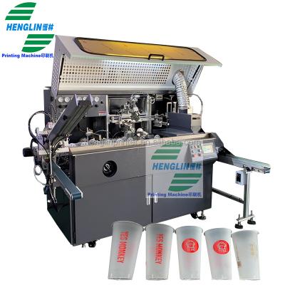 China Garment Shops Milk Tea Plastic Beverage Coffee PP PET Cup Mug Bottle Automatic UV Silk Screen Printing Machine cylindrical  Screen Printer for sale