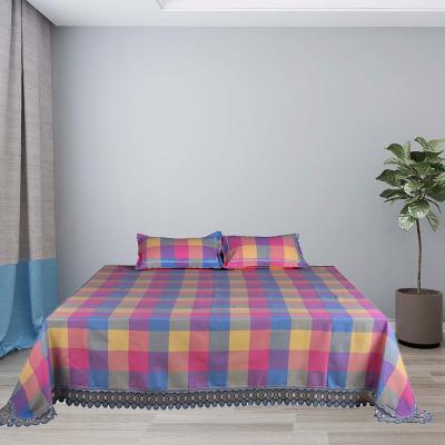 China Winature Anti-Static High Gram Weight Handwoven Blanket Woven Blue-Yellow-Purple-Red Soft Plaid Bed Sheets Sets King Size Hotels for sale