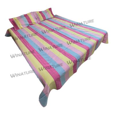 China Winature Anti-Static Three in One 100% Luxury Cotton Blue Powder Blue Plum Red Stripe Comforter Set Sheet Style Manufacturer 400tc for sale