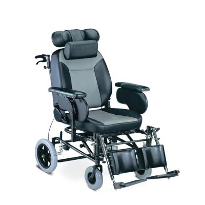 China Powder Coating High Back Steel Frame Reclining Wheelchair For Elderly And Disabled People 150kg for sale