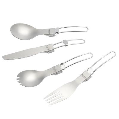 China Multi Fuction Outdoor Cooking Tool Direct Sales Frosted Titanium Folding Spork For Outdoor Camping for sale