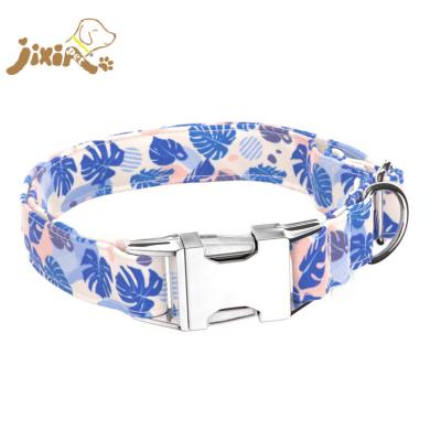 China Custom padded pattern cotton fabric dog collar with metal hardwares for sale