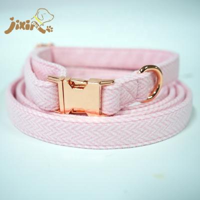 China Sustainable Pink Color Tweed Dog Leash Collar With Metal Snap Hook for sale