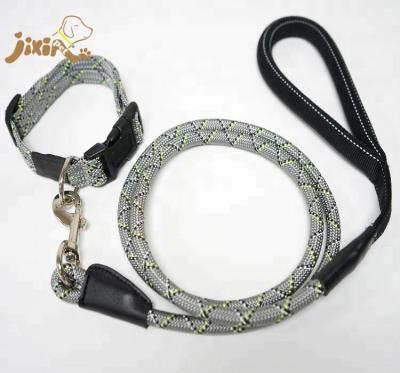 China Rope Dog Collar and Leash for Large and Medium Dogs Wholesale Reflective Gray Nylon Climbing Rope Dog Leash and Collar for Large Medium Dogs for sale