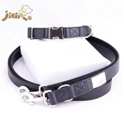 China Elegant padded leather dog collar and leash in different colors for sale