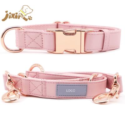 China Luxury Rose Padded Elegant Leather Dog Collar and Leash for sale