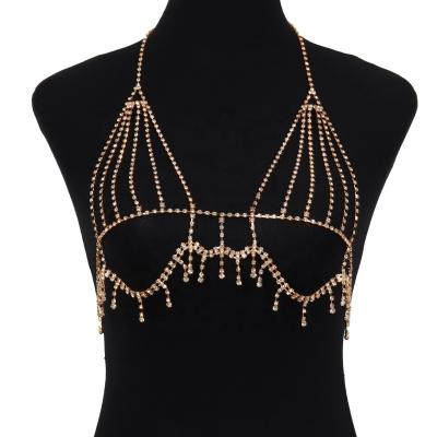 China Tassel Body Chain Rhinestone Punk Bra Chains Top Jewelry For Women Sexy Bikini Body Chain for sale