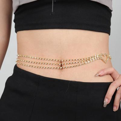 China Decoractive 2022 New Rhinestone Waist Chain Body Jewelry Alloy Heart-shaped Tassel Belly Waist Chain Body Jewelry for sale