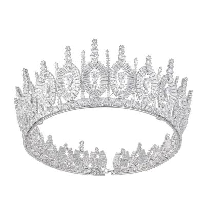 China European and American wedding bride crown fashion catwalk around full crown large crown baroque zircon alloy headdress rhinestone for sale