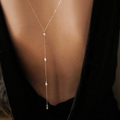 China Fashion TRENDY sexy party chain back show diamond necklace body chain jewelry silver wholesale for sale