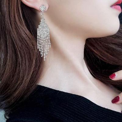 China 2021 Latest Big Long Trend Rhinestone Jewelry Women Fashion Trendy Luxury Diamond Earring Earrings Trendy Opp Bag Earring Designs for sale