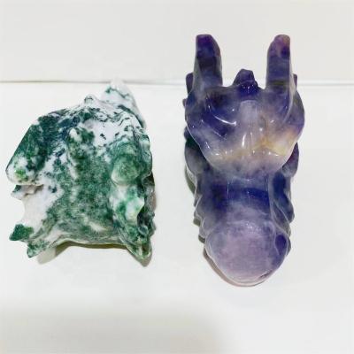 China Wholesale Natural Dragon Head Crystal Fluorite Dragon Agate Skulls Europe Crystal Carved Moss for sale