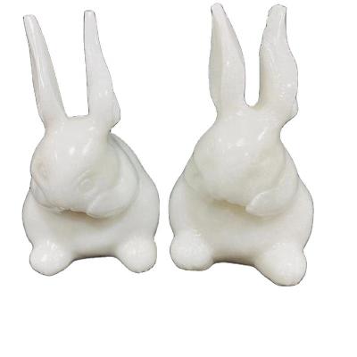 China Europe Bulk Wholesale Hand Cut Crystal Gemstone Animal Carvings Natural White Jade Rabbit for sale