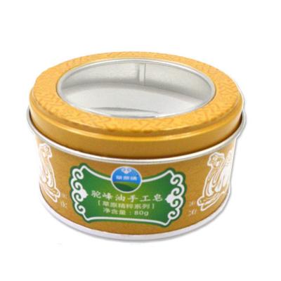 China Round 85 Mm Metal Tuna Cans Storage Box With Packaging Tin Box For Saffron With Custom Window Hinged Lid For Packing Saffron Te koop