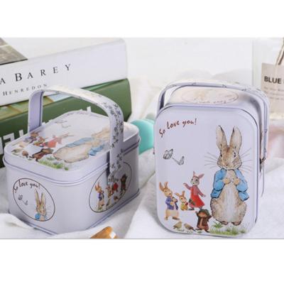 China Matcha Powder Rabbit Small Tin Box Candy Chocolate Handle Packaging White Box for sale