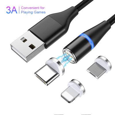 China Wholesale 360 ​​Magnetic Multi Function Cable 3A Fast Magnetic Usb C 3 IN 1 Magnetic Charging Cable Rotating Micro USB Charger Data Cable for sale