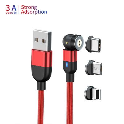 China 360Â ° +180Â ° New Rotate Style USB Fast Charger 3 In 1 Magnetic Charging Micro Type Magnetic USB 540 Cable Fast Charging C Cable for sale