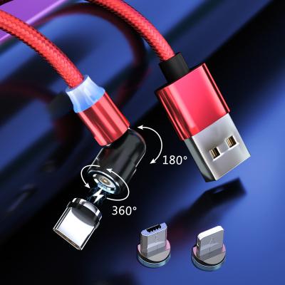 China High Quality Multi Function Magnetic Cable 3 in 1 540 Spin Magnetic Fast Charging Lighting Type C Cable 2.4A Magnetic Charging Micro USB Cable for sale